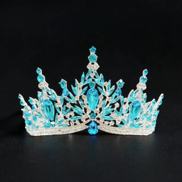 bridal headpiece, ocean blue crystal, princess tiara, silver tiara, fairy crown main image 3